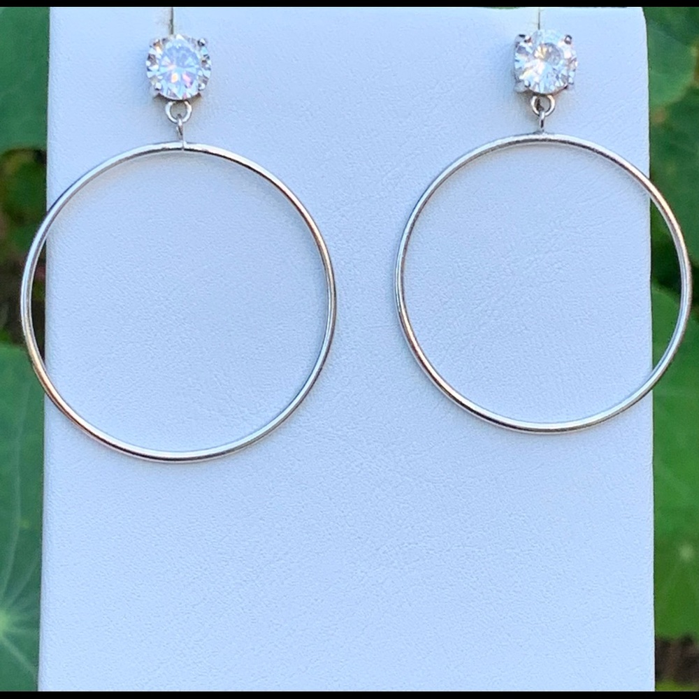Designer Sterling Silver CZ Circle Ring Dangle Earrings FAS